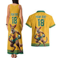Custom Australia Rugby Couples Matching Tank Maxi Dress and Hawaiian Shirt Wallabies Mascot Sporty Style - Wonder Print Shop