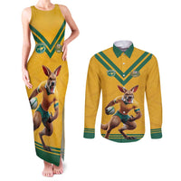 Custom Australia Rugby Couples Matching Tank Maxi Dress and Long Sleeve Button Shirt Wallabies Mascot Sporty Style - Wonder Print Shop