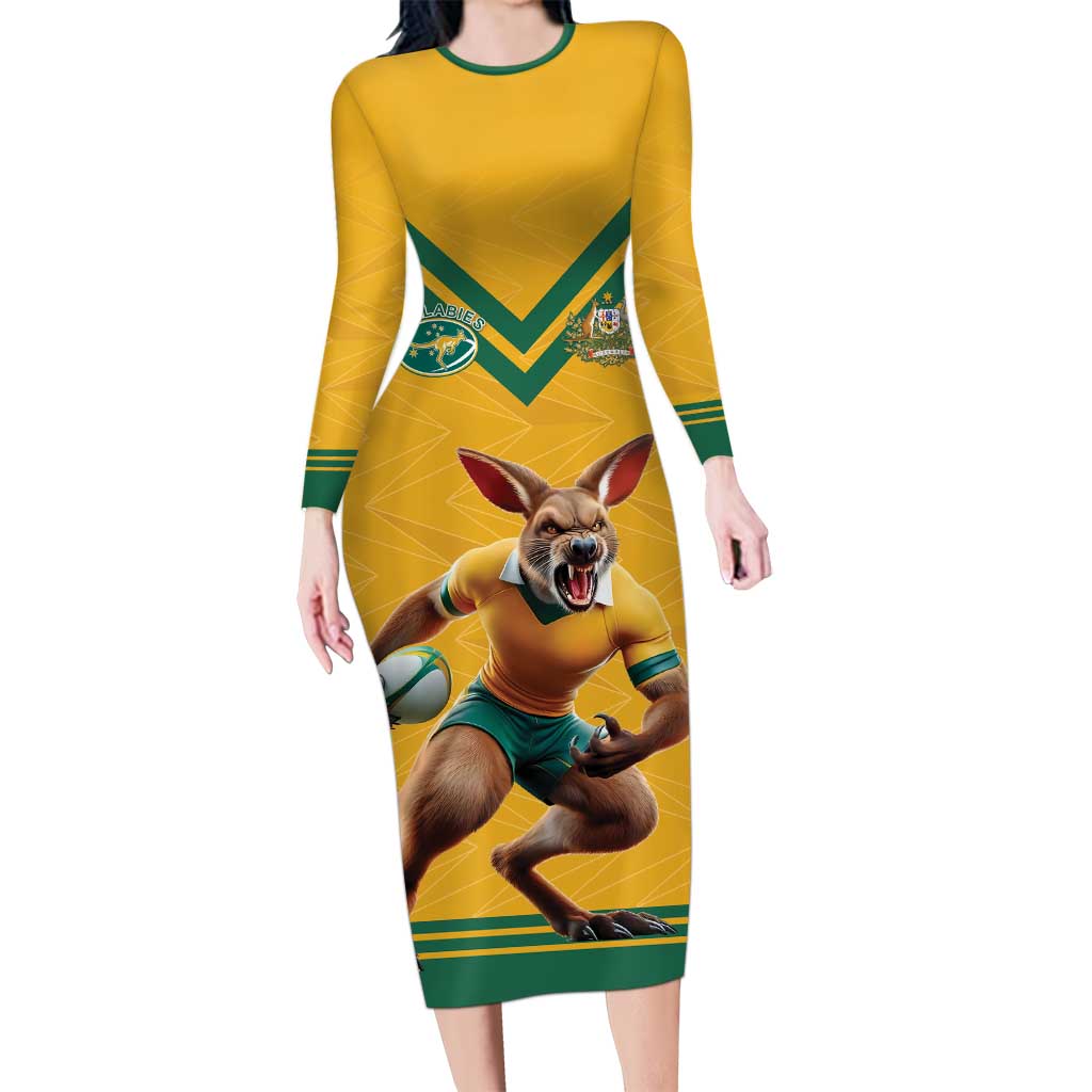 Custom Australia Rugby Family Matching Long Sleeve Bodycon Dress and Hawaiian Shirt Wallabies Mascot Sporty Style - Wonder Print Shop