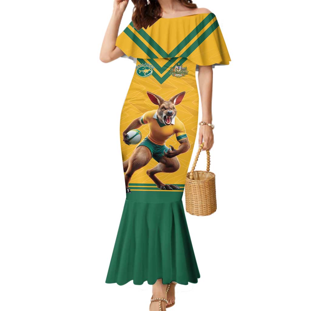 Custom Australia Rugby Family Matching Mermaid Dress and Hawaiian Shirt Wallabies Mascot Sporty Style - Wonder Print Shop