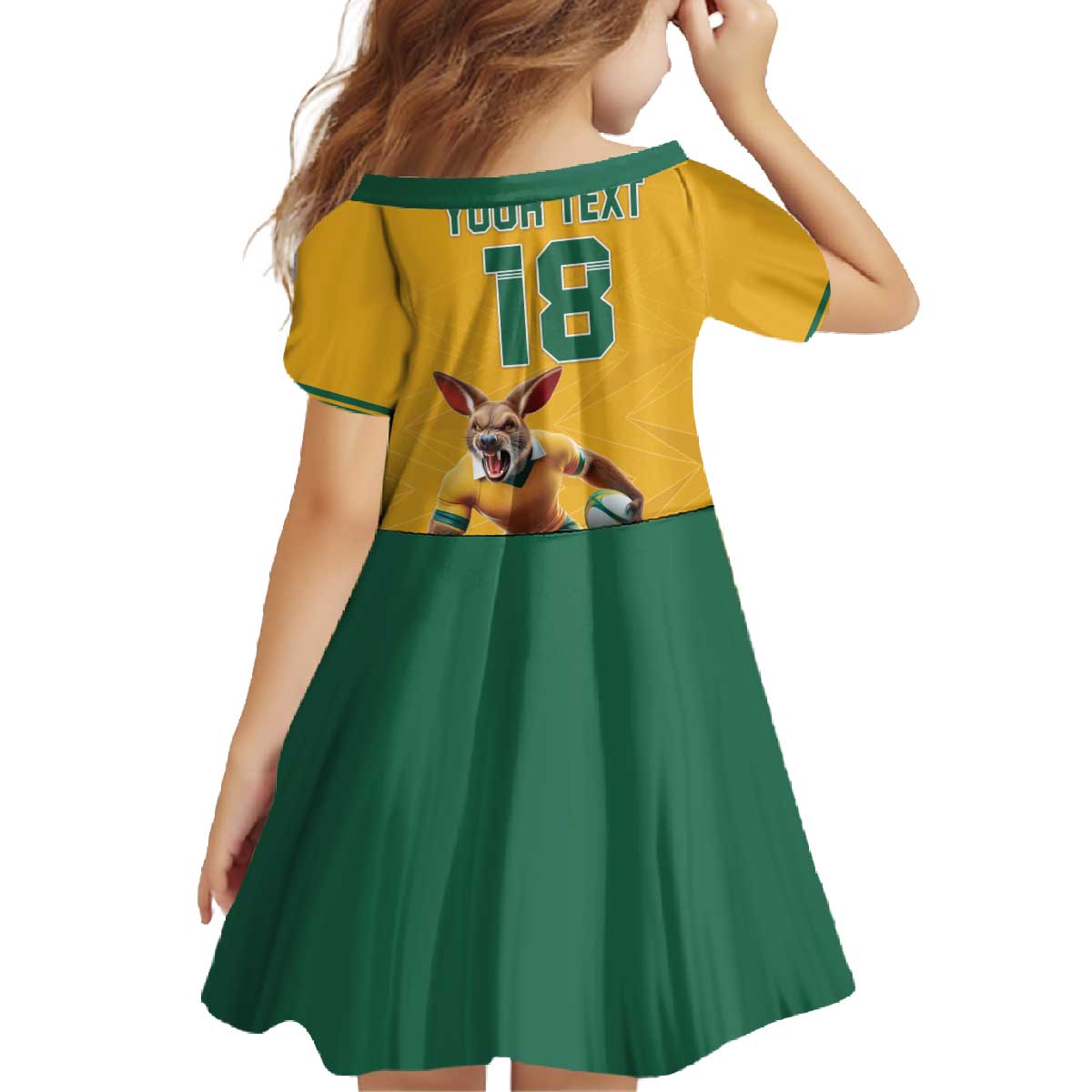 Custom Australia Rugby Family Matching Off The Shoulder Long Sleeve Dress and Hawaiian Shirt Wallabies Mascot Sporty Style - Wonder Print Shop