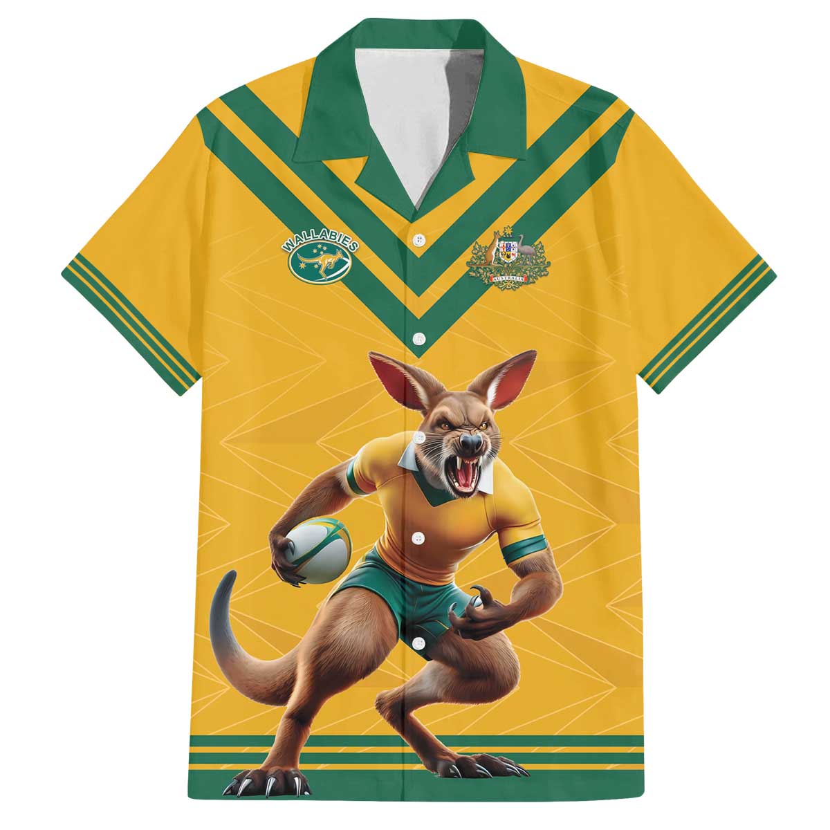 Custom Australia Rugby Family Matching Off The Shoulder Long Sleeve Dress and Hawaiian Shirt Wallabies Mascot Sporty Style - Wonder Print Shop