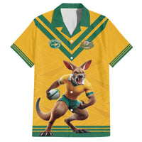 Custom Australia Rugby Family Matching Off The Shoulder Long Sleeve Dress and Hawaiian Shirt Wallabies Mascot Sporty Style - Wonder Print Shop