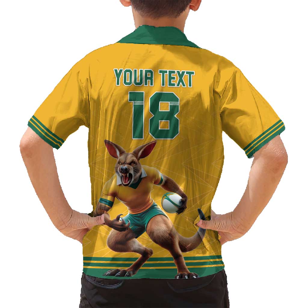 Custom Australia Rugby Family Matching Off Shoulder Maxi Dress and Hawaiian Shirt Wallabies Mascot Sporty Style - Wonder Print Shop