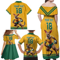 Custom Australia Rugby Family Matching Off Shoulder Maxi Dress and Hawaiian Shirt Wallabies Mascot Sporty Style - Wonder Print Shop