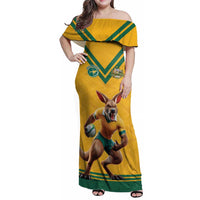 Custom Australia Rugby Family Matching Off Shoulder Maxi Dress and Hawaiian Shirt Wallabies Mascot Sporty Style - Wonder Print Shop