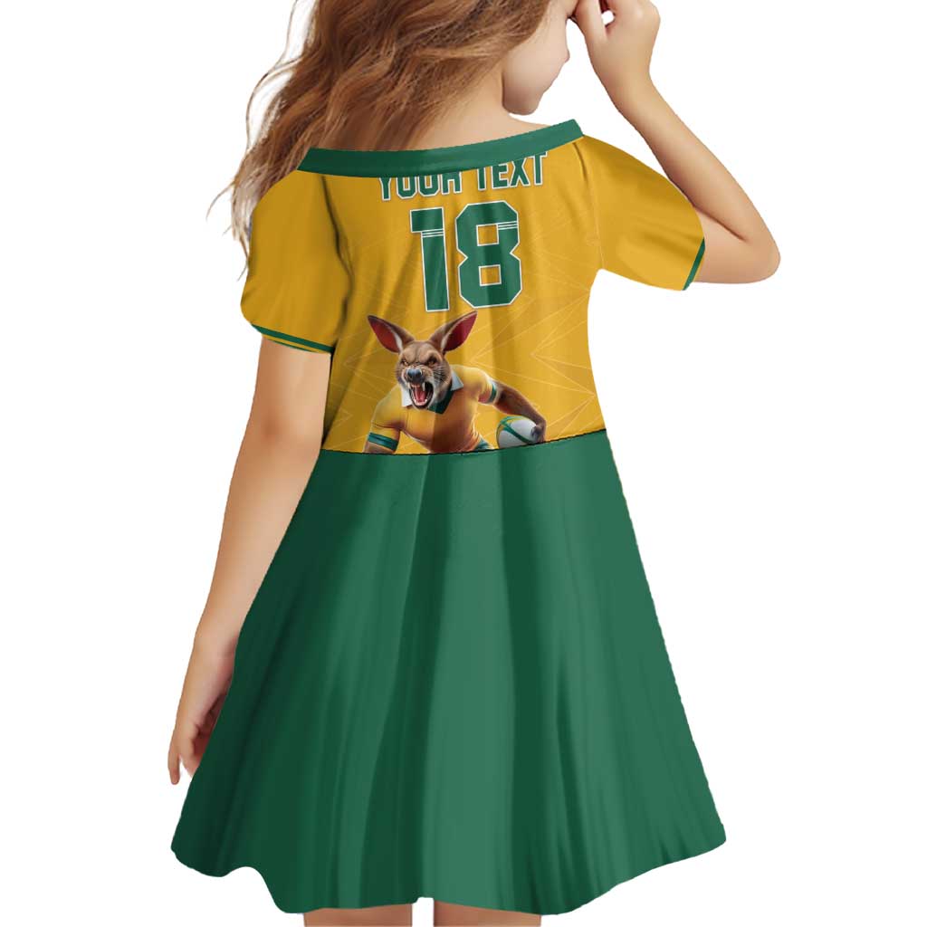 Custom Australia Rugby Family Matching Off Shoulder Short Dress and Hawaiian Shirt Wallabies Mascot Sporty Style - Wonder Print Shop
