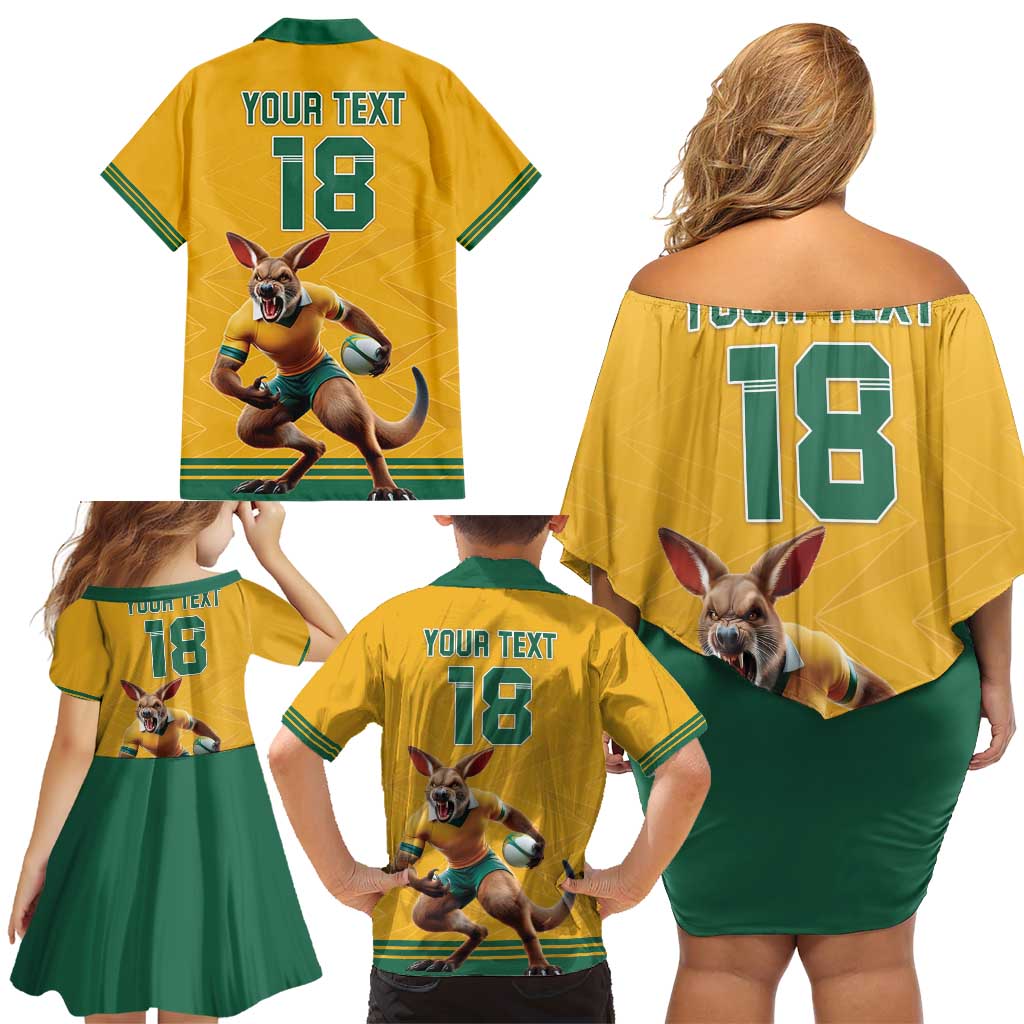 Custom Australia Rugby Family Matching Off Shoulder Short Dress and Hawaiian Shirt Wallabies Mascot Sporty Style - Wonder Print Shop