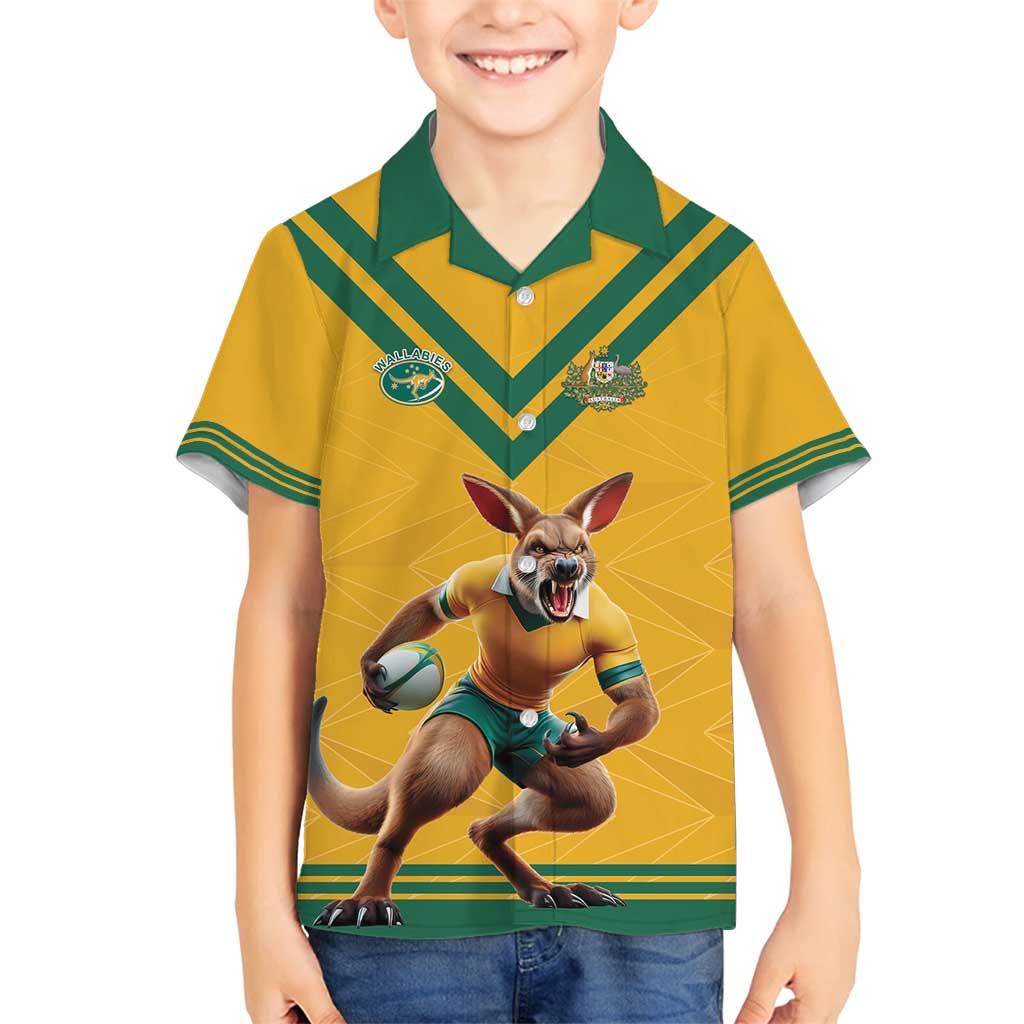 Custom Australia Rugby Family Matching Off Shoulder Short Dress and Hawaiian Shirt Wallabies Mascot Sporty Style - Wonder Print Shop