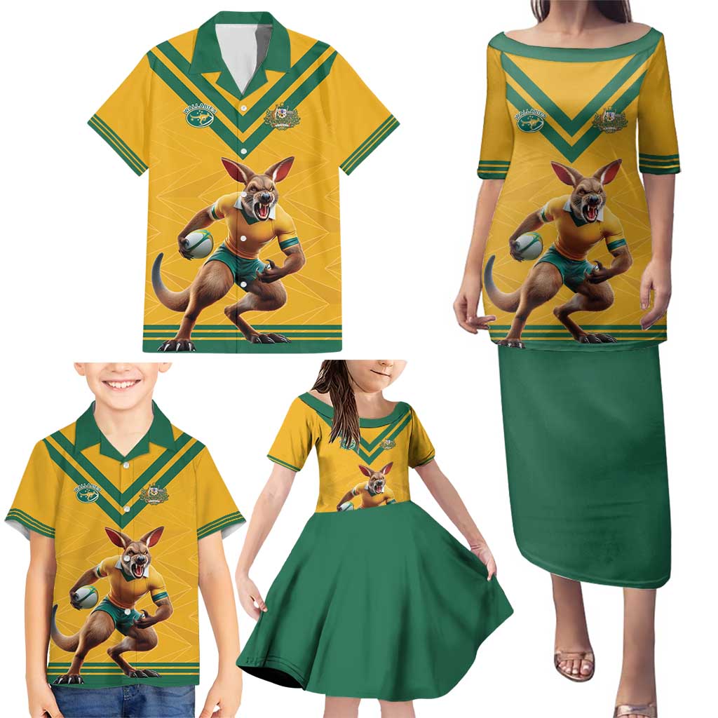 Custom Australia Rugby Family Matching Puletasi and Hawaiian Shirt Wallabies Mascot Sporty Style - Wonder Print Shop