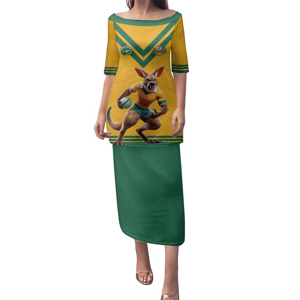 Custom Australia Rugby Family Matching Puletasi and Hawaiian Shirt Wallabies Mascot Sporty Style - Wonder Print Shop