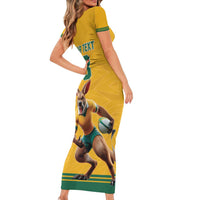 Custom Australia Rugby Family Matching Short Sleeve Bodycon Dress and Hawaiian Shirt Wallabies Mascot Sporty Style - Wonder Print Shop