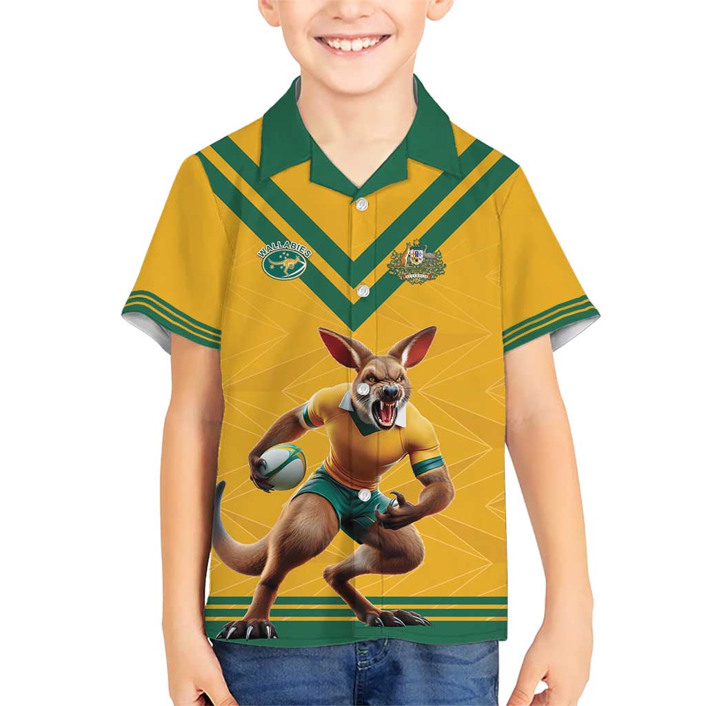 Custom Australia Rugby Family Matching Short Sleeve Bodycon Dress and Hawaiian Shirt Wallabies Mascot Sporty Style - Wonder Print Shop