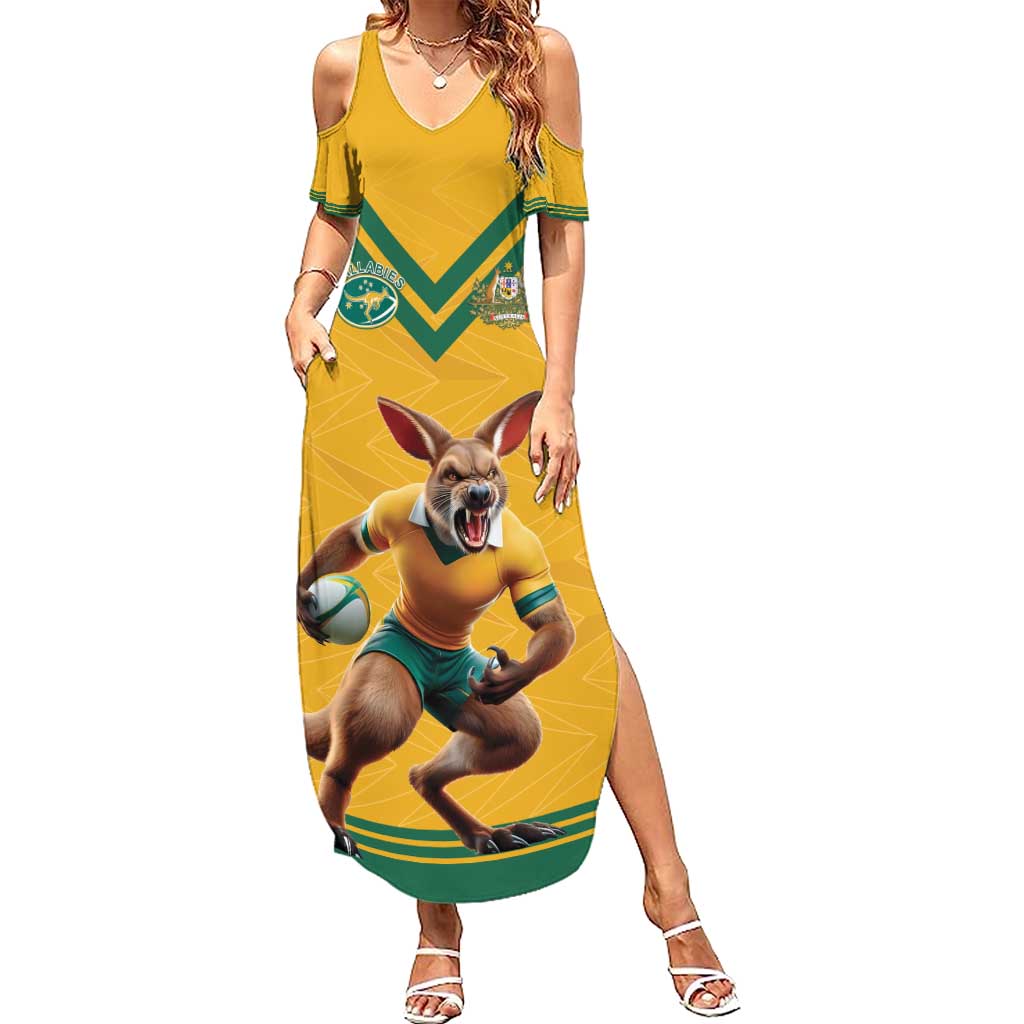 Custom Australia Rugby Family Matching Summer Maxi Dress and Hawaiian Shirt Wallabies Mascot Sporty Style - Wonder Print Shop