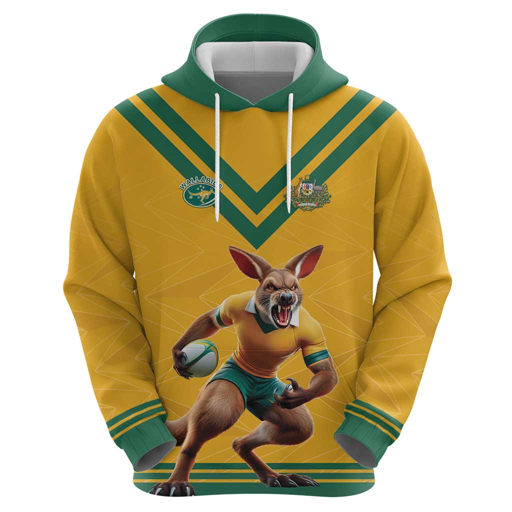 Custom Australia Rugby Hoodie Wallabies Mascot Sporty Style - Wonder Print Shop