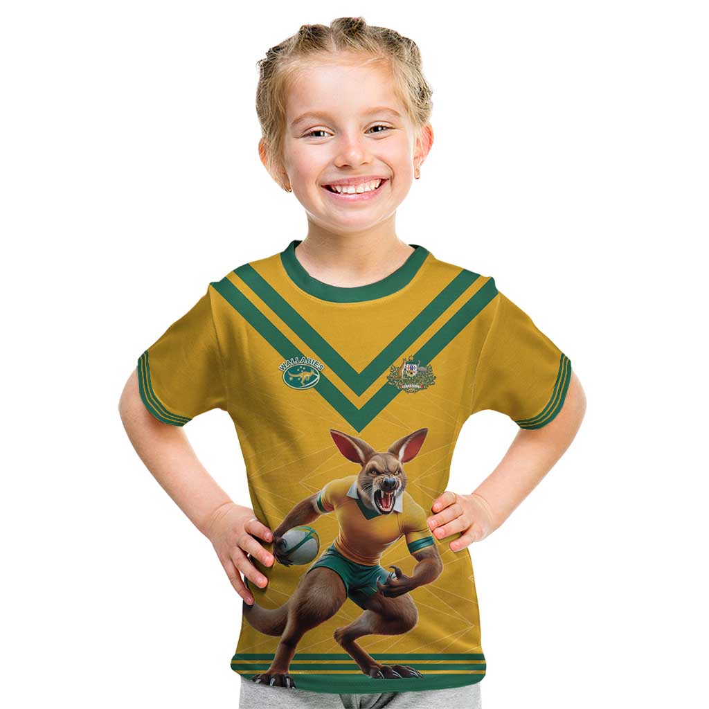 Custom Australia Rugby Kid T Shirt Wallabies Mascot Sporty Style - Wonder Print Shop