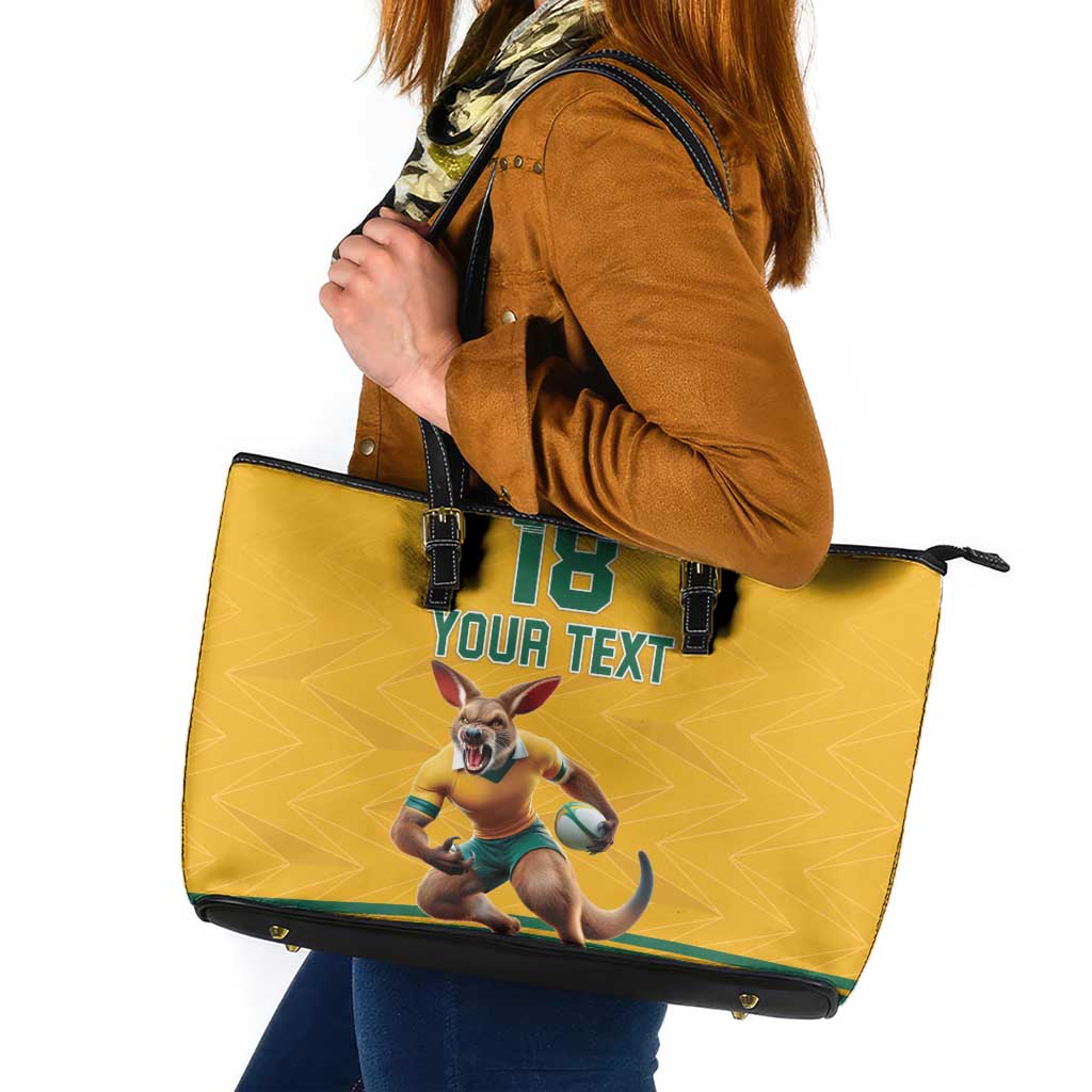 Custom Australia Rugby Leather Tote Bag Wallabies Mascot Sporty Style - Wonder Print Shop