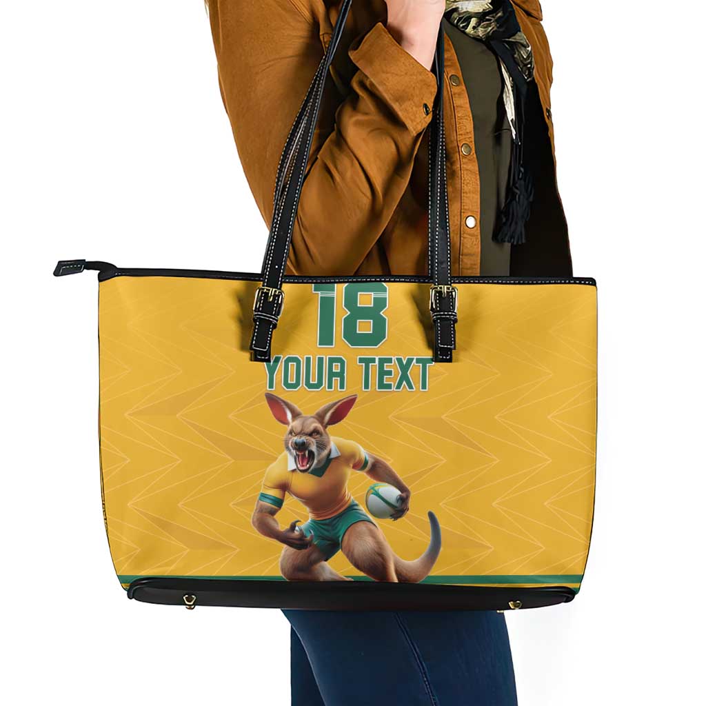 Custom Australia Rugby Leather Tote Bag Wallabies Mascot Sporty Style - Wonder Print Shop