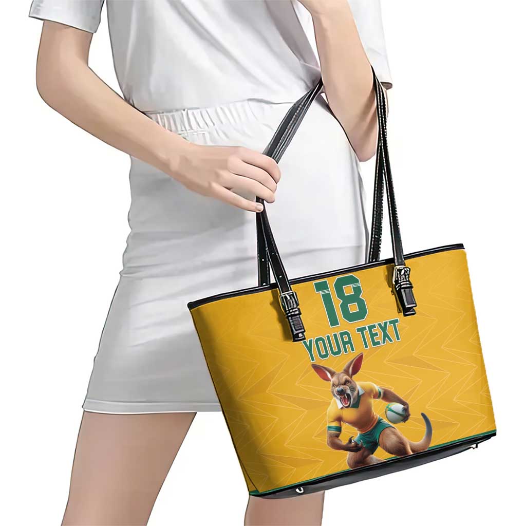 Custom Australia Rugby Leather Tote Bag Wallabies Mascot Sporty Style - Wonder Print Shop
