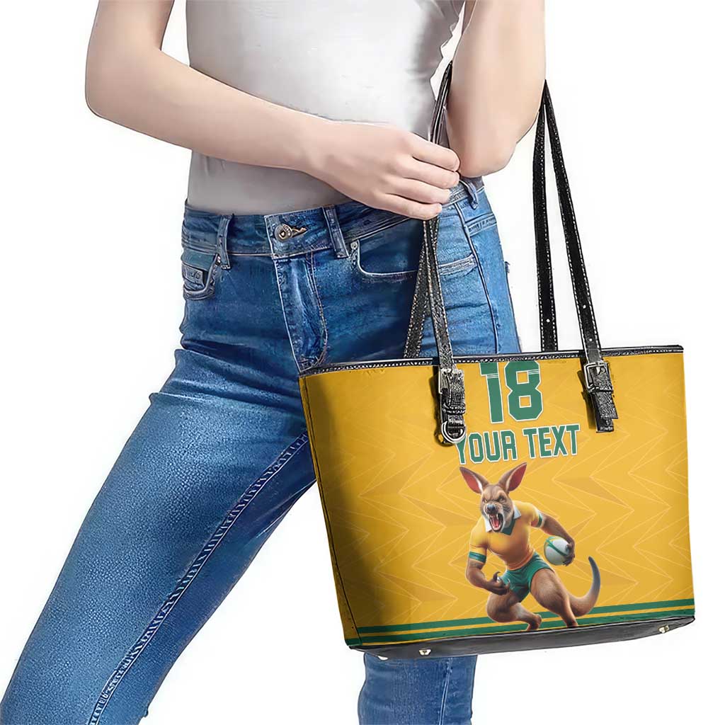 Custom Australia Rugby Leather Tote Bag Wallabies Mascot Sporty Style - Wonder Print Shop