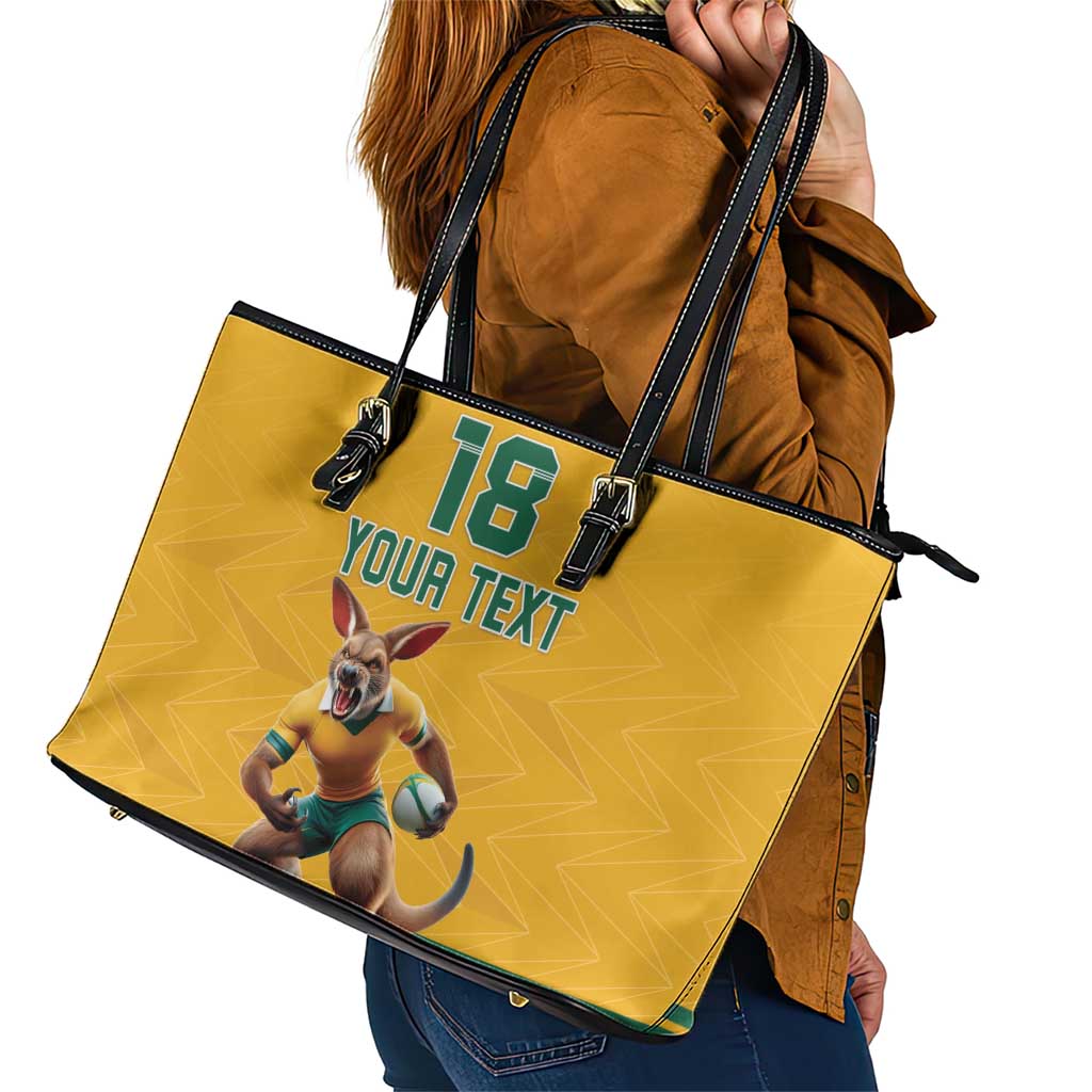 Custom Australia Rugby Leather Tote Bag Wallabies Mascot Sporty Style - Wonder Print Shop