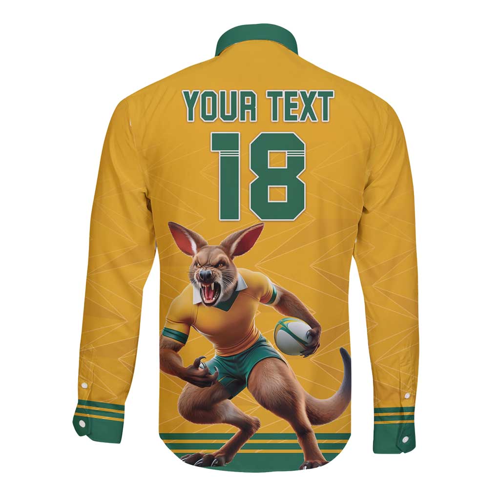 Custom Australia Rugby Long Sleeve Button Shirt Wallabies Mascot Sporty Style - Wonder Print Shop