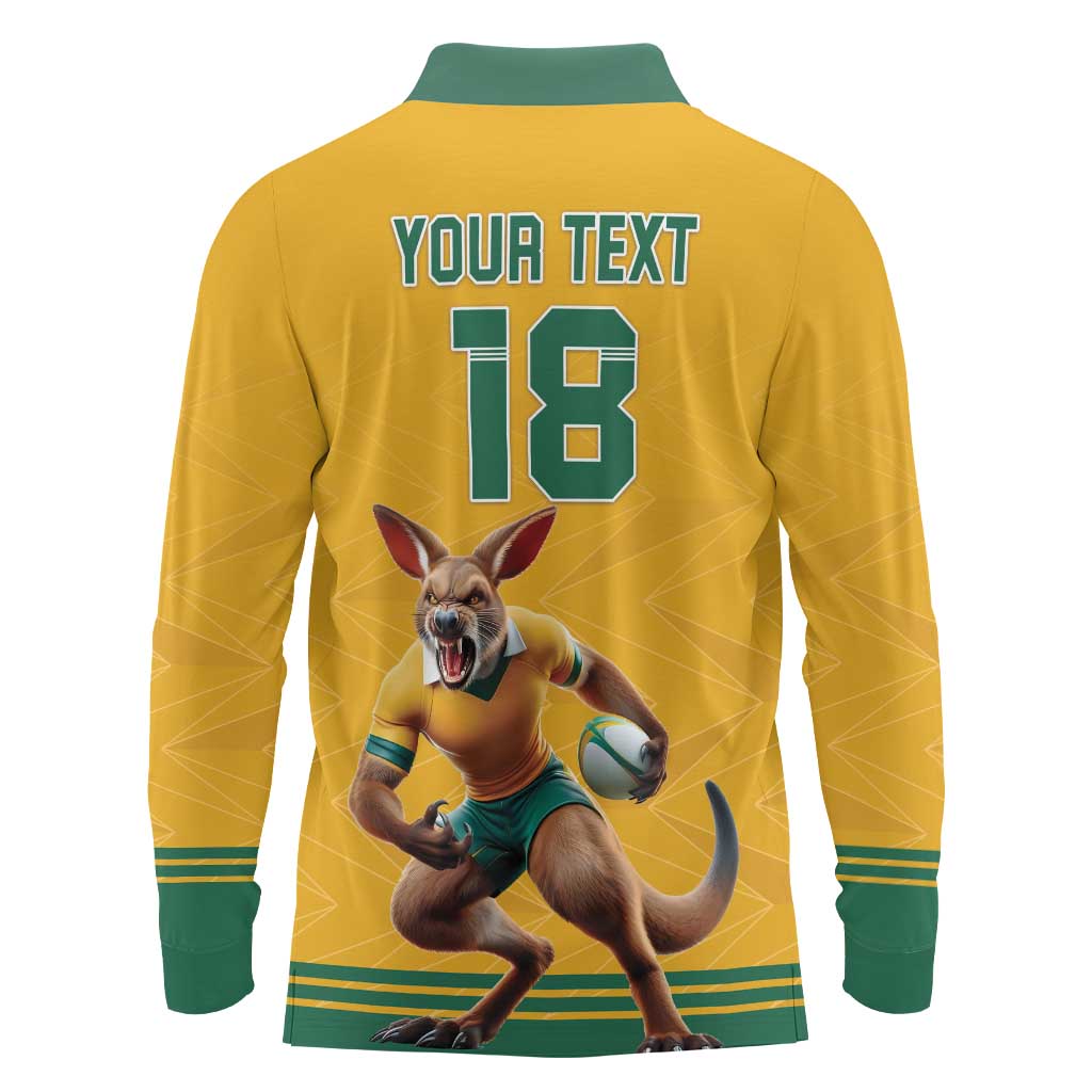 Custom Australia Rugby Long Sleeve Polo Shirt Wallabies Mascot Sporty Style - Wonder Print Shop