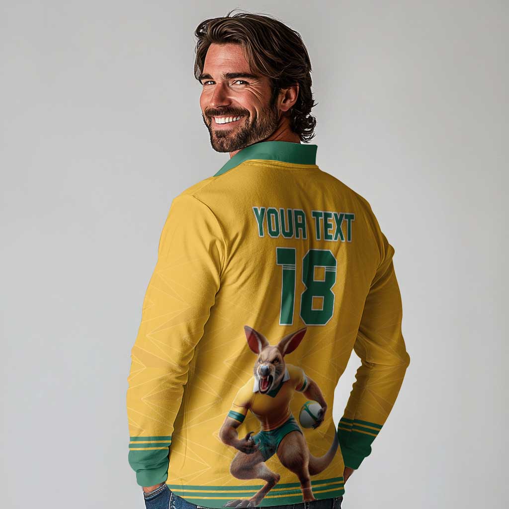 Custom Australia Rugby Long Sleeve Polo Shirt Wallabies Mascot Sporty Style - Wonder Print Shop