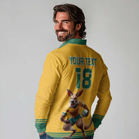 Custom Australia Rugby Long Sleeve Polo Shirt Wallabies Mascot Sporty Style - Wonder Print Shop