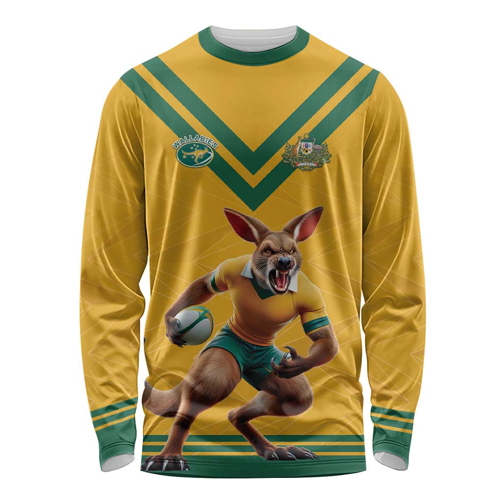 Custom Australia Rugby Long Sleeve Shirt Wallabies Mascot Sporty Style - Wonder Print Shop
