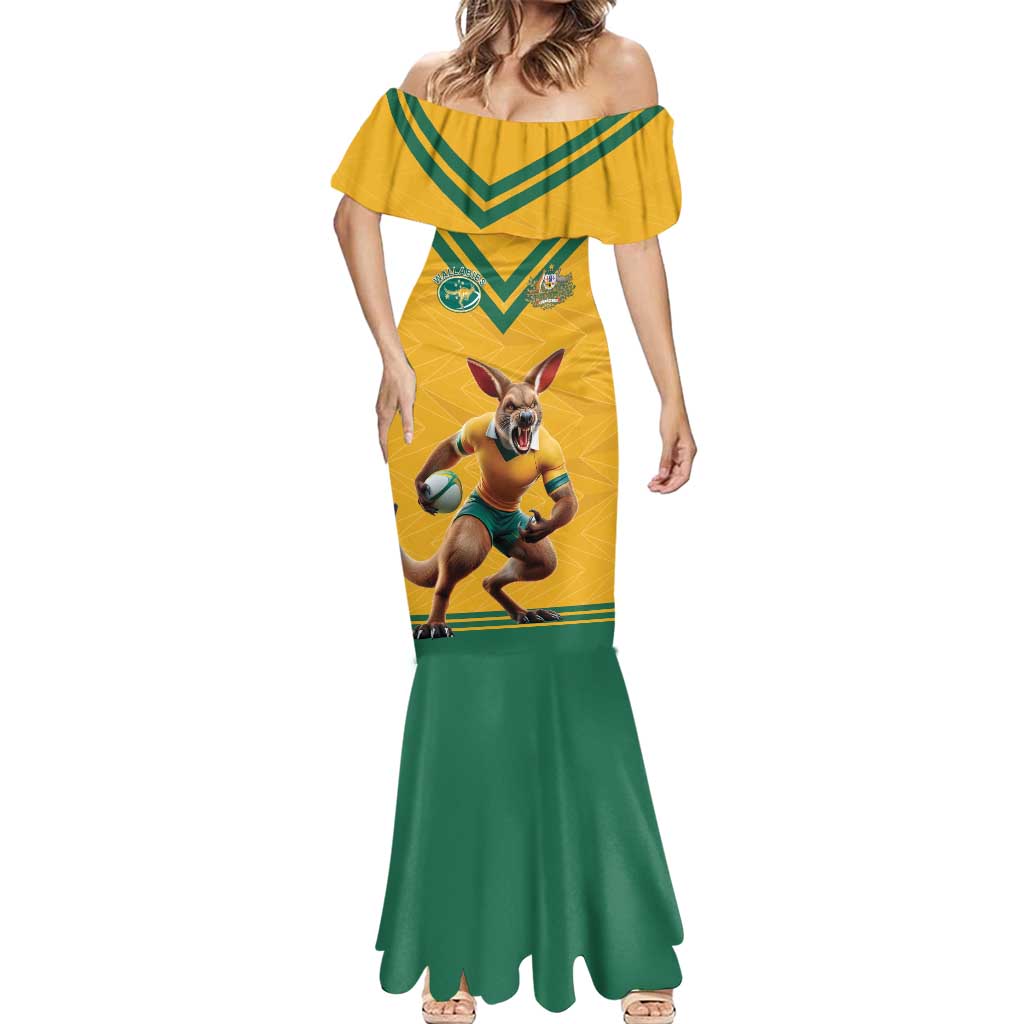 Custom Australia Rugby Mermaid Dress Wallabies Mascot Sporty Style - Wonder Print Shop