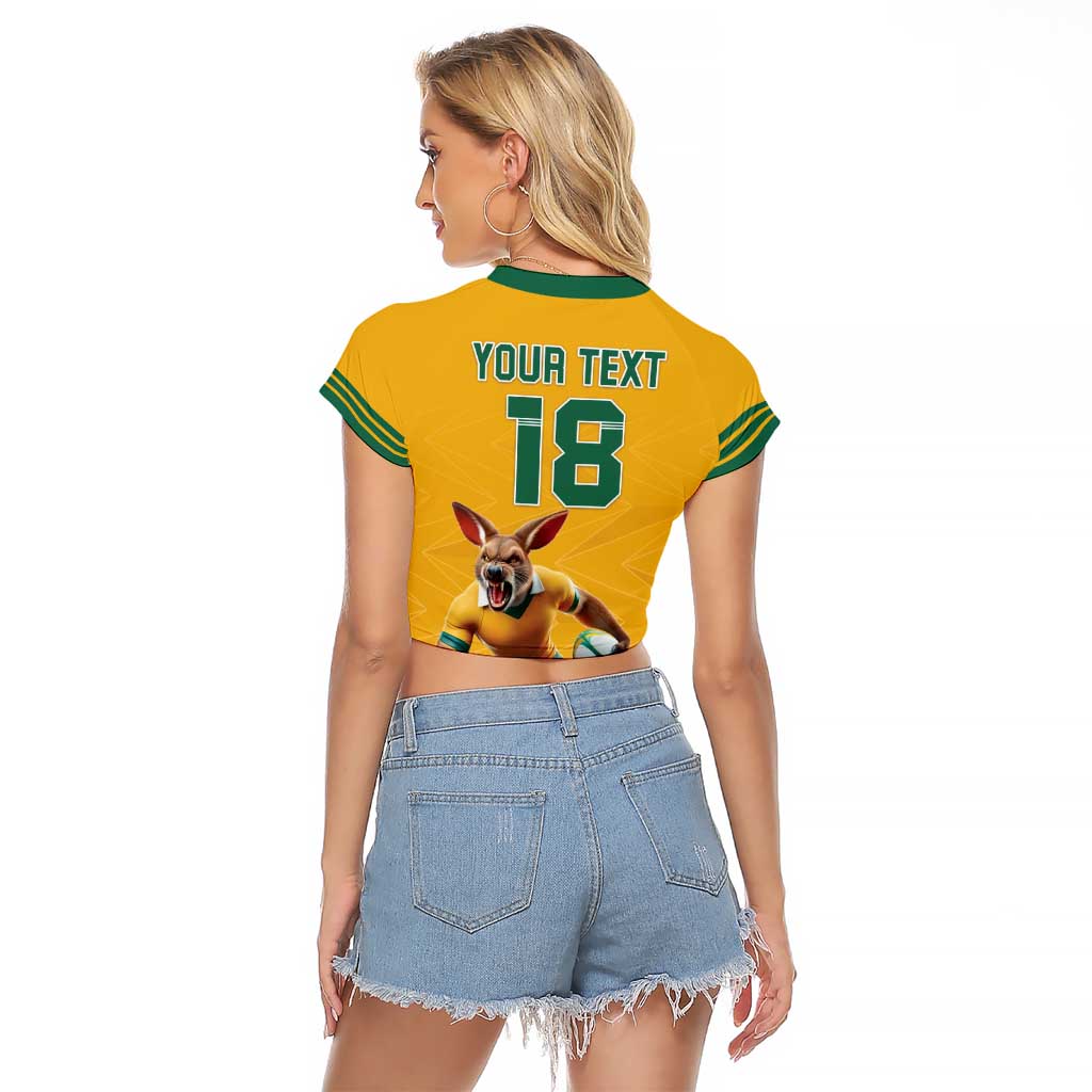 Custom Australia Rugby Raglan Cropped T Shirt Wallabies Mascot Sporty Style - Wonder Print Shop