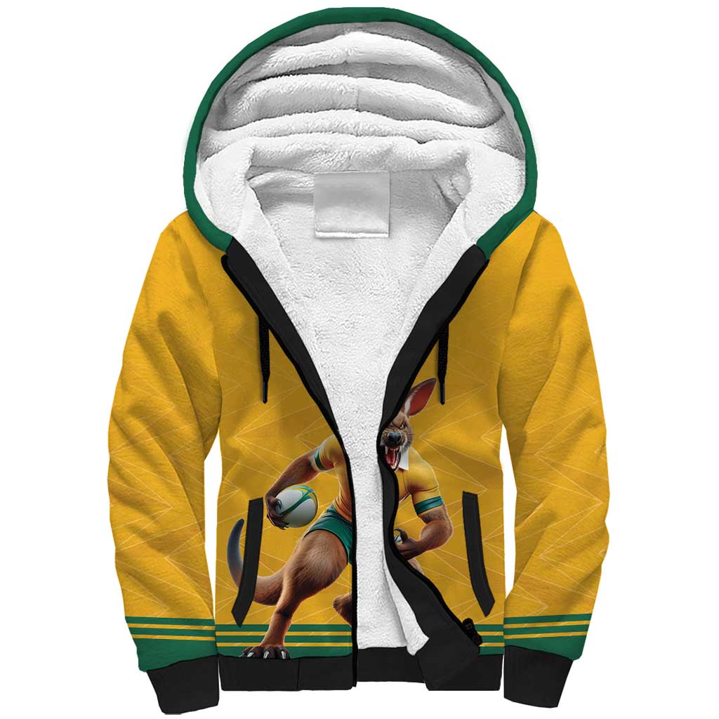 Custom Australia Rugby Sherpa Hoodie Wallabies Mascot Sporty Style - Wonder Print Shop