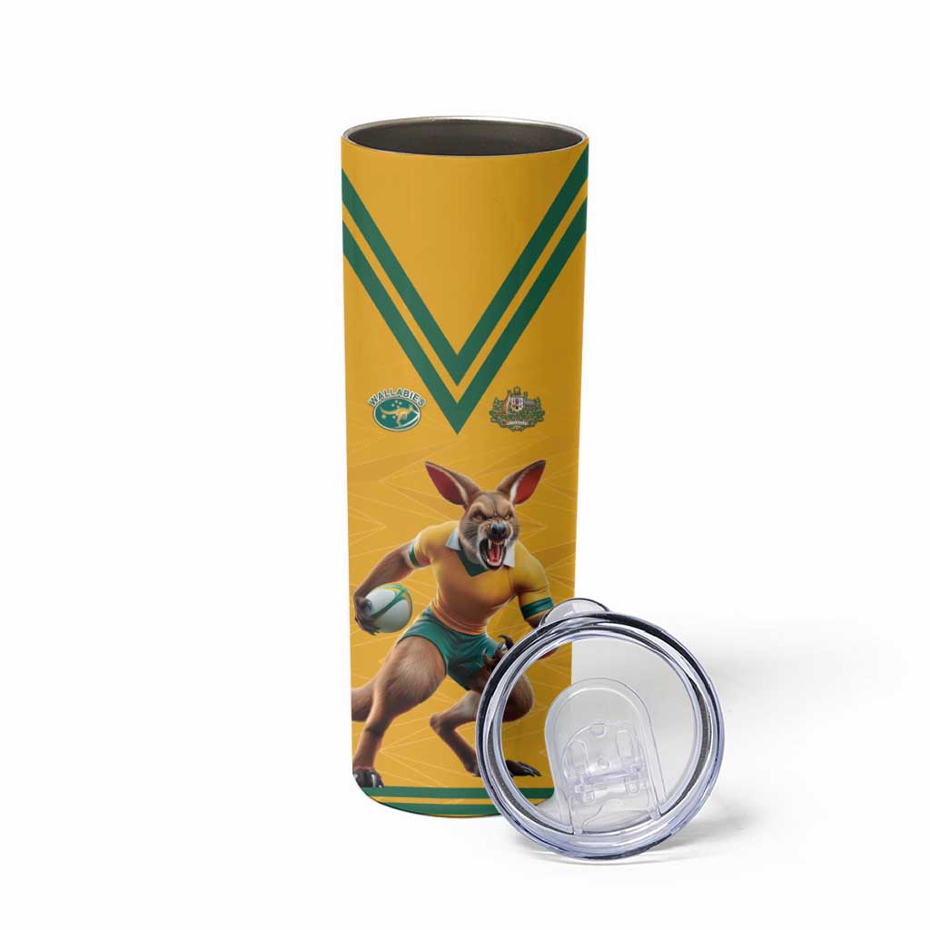 Custom Australia Rugby Skinny Tumbler Wallabies Mascot Sporty Style - Wonder Print Shop