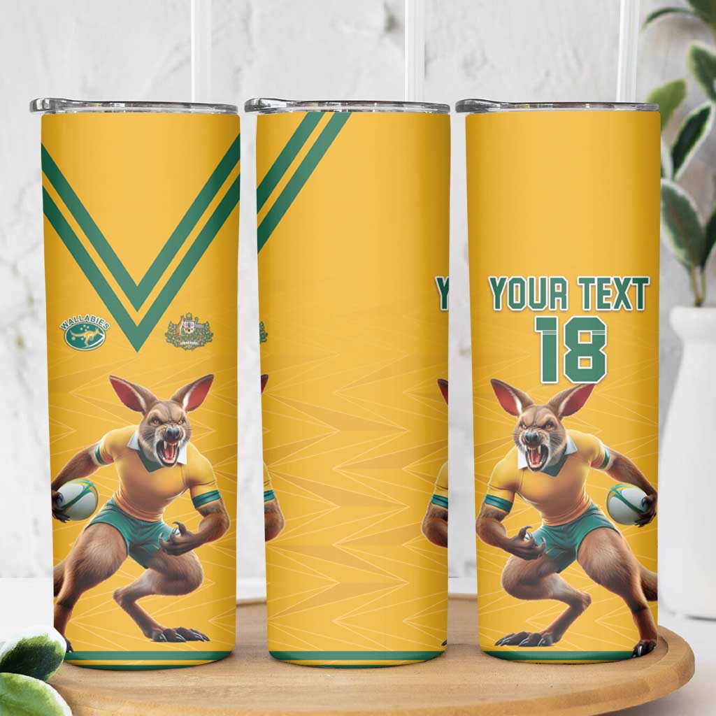 Custom Australia Rugby Skinny Tumbler Wallabies Mascot Sporty Style - Wonder Print Shop