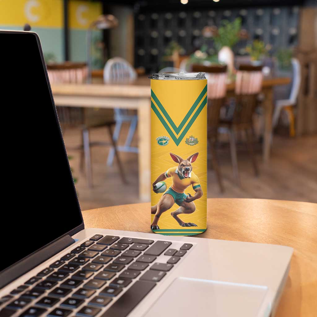 Custom Australia Rugby Skinny Tumbler Wallabies Mascot Sporty Style - Wonder Print Shop