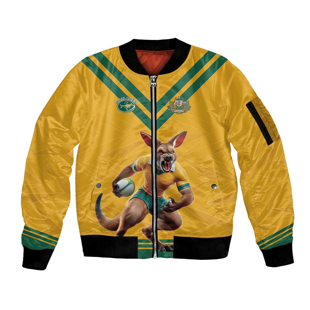 Custom Australia Rugby Sleeve Zip Bomber Jacket Wallabies Mascot Sporty Style - Wonder Print Shop