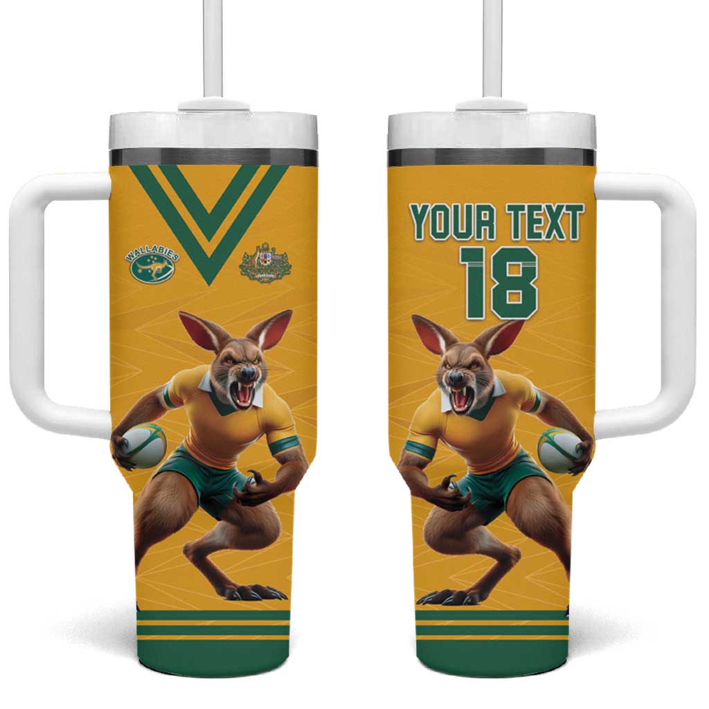 Custom Australia Rugby Tumbler With Handle Wallabies Mascot Sporty Style - Wonder Print Shop