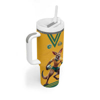 Custom Australia Rugby Tumbler With Handle Wallabies Mascot Sporty Style - Wonder Print Shop