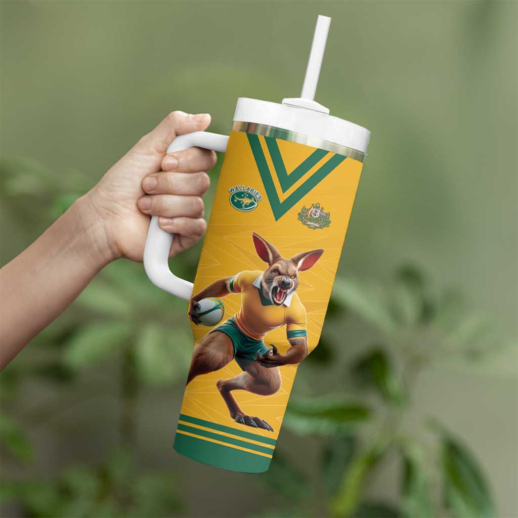 Custom Australia Rugby Tumbler With Handle Wallabies Mascot Sporty Style - Wonder Print Shop
