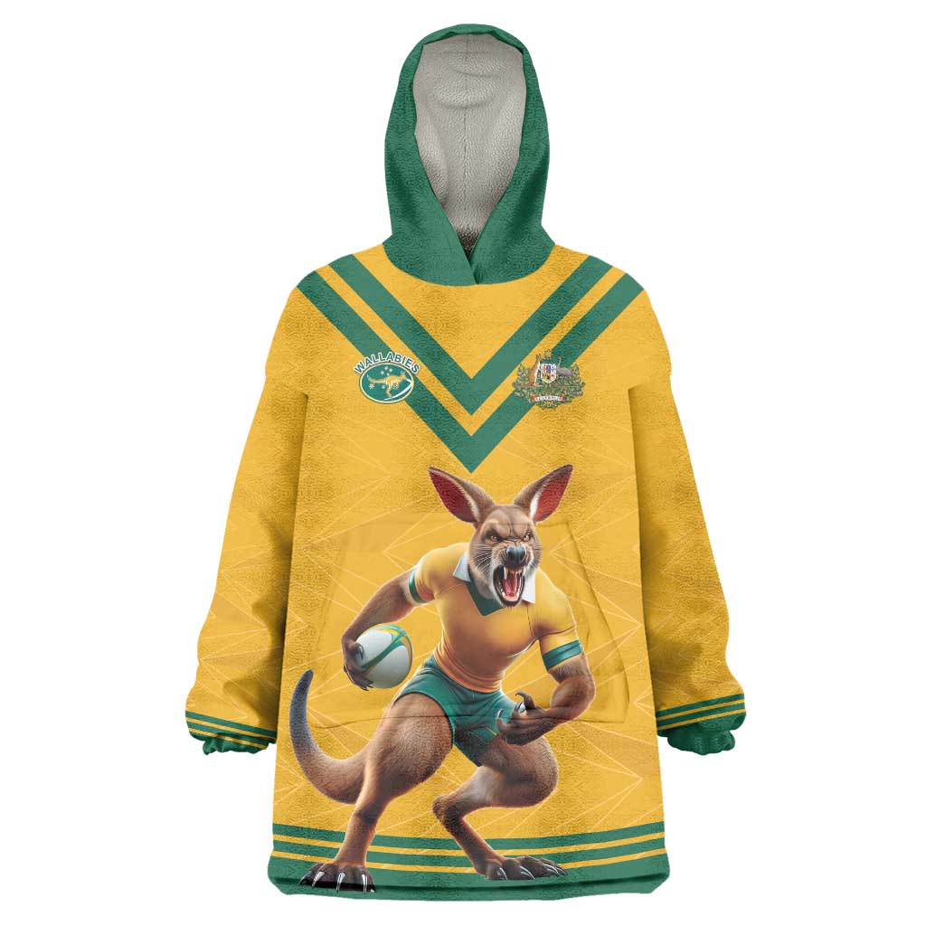 Custom Australia Rugby Wearable Blanket Hoodie Wallabies Mascot Sporty Style - Wonder Print Shop