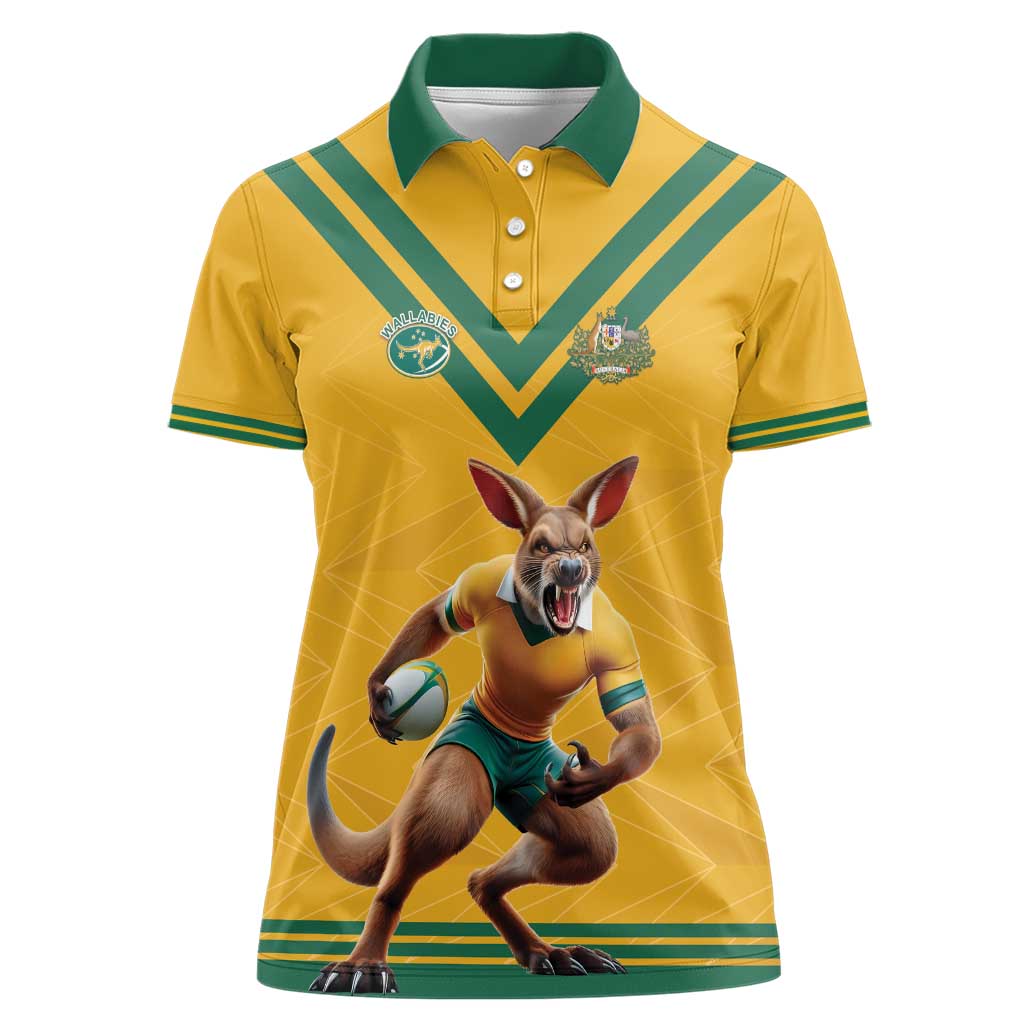 Custom Australia Rugby Women Polo Shirt Wallabies Mascot Sporty Style - Wonder Print Shop