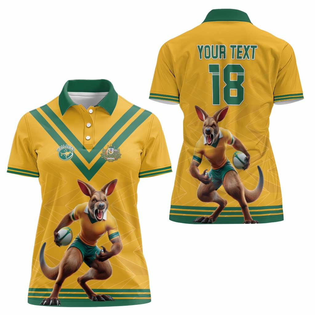 Custom Australia Rugby Women Polo Shirt Wallabies Mascot Sporty Style - Wonder Print Shop