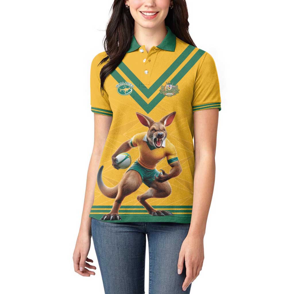Custom Australia Rugby Women Polo Shirt Wallabies Mascot Sporty Style - Wonder Print Shop