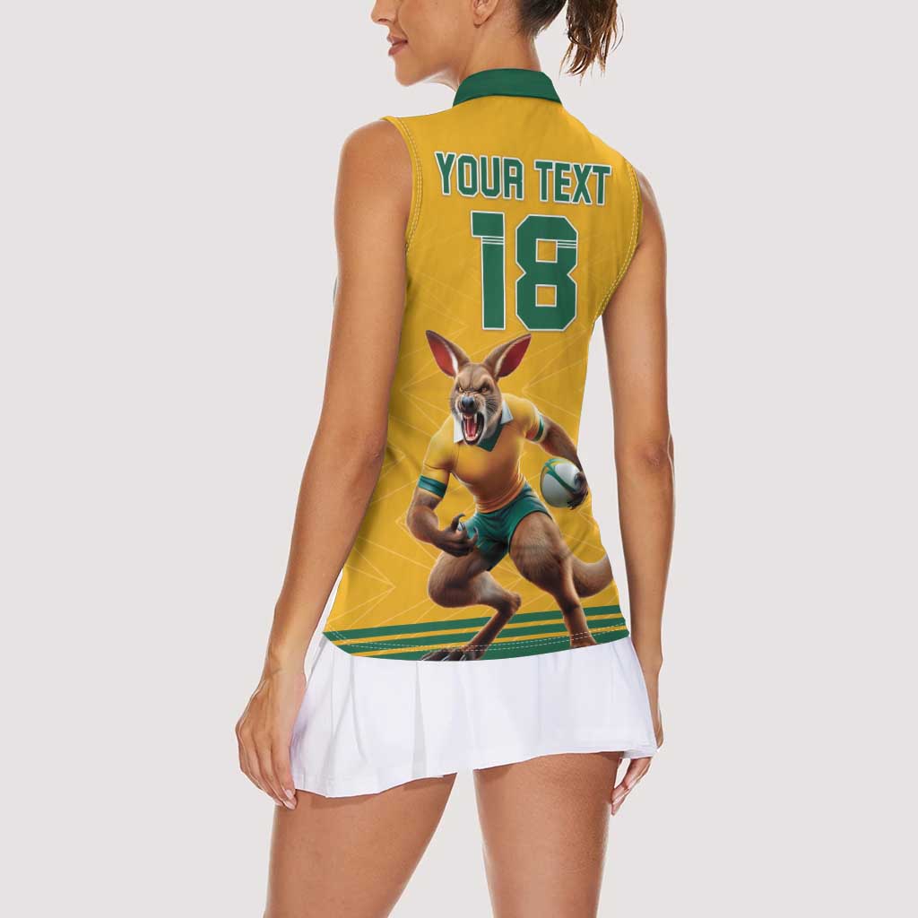 Custom Australia Rugby Women Sleeveless Polo Shirt Wallabies Mascot Sporty Style - Wonder Print Shop