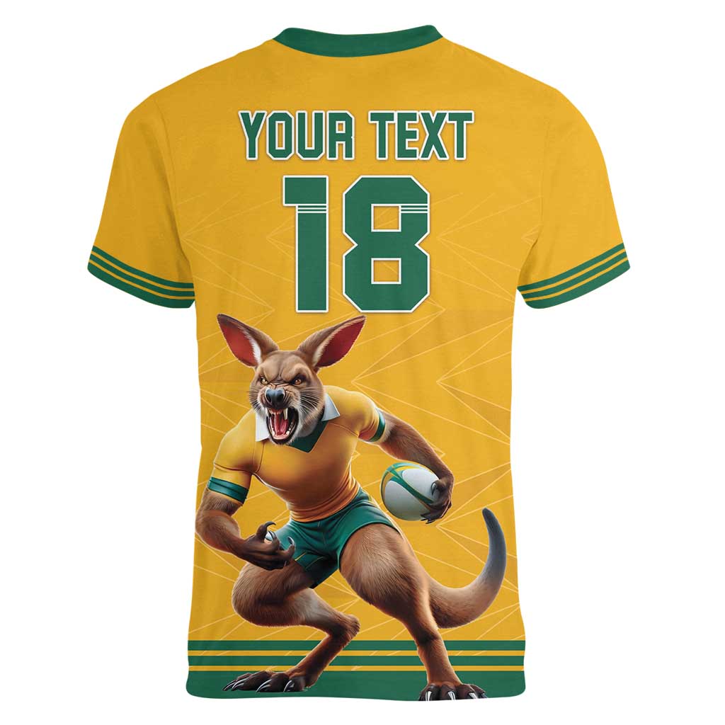 Custom Australia Rugby Women V-Neck T-Shirt Wallabies Mascot Sporty Style - Wonder Print Shop