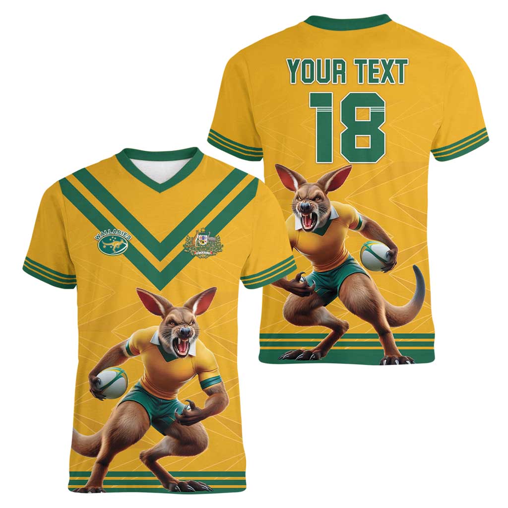 Custom Australia Rugby Women V-Neck T-Shirt Wallabies Mascot Sporty Style - Wonder Print Shop