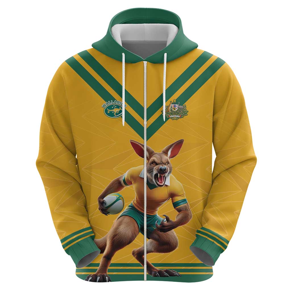 Custom Australia Rugby Zip Hoodie Wallabies Mascot Sporty Style - Wonder Print Shop