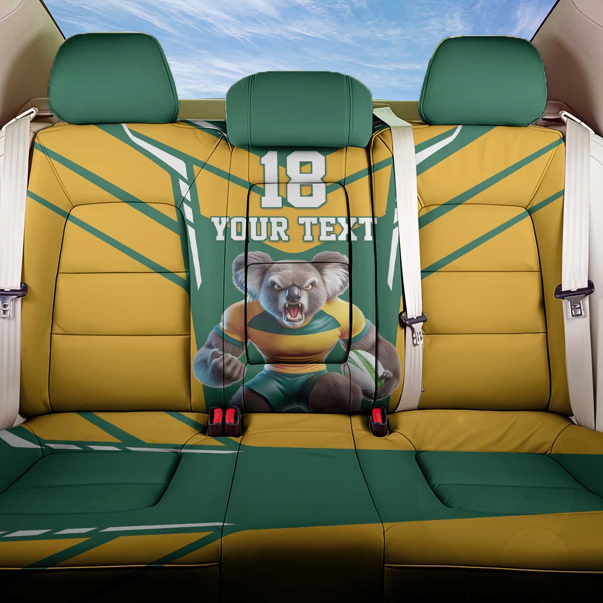 Custom Australia Rugby Back Car Seat Cover Koala Mascot Sporty Style - Wonder Print Shop