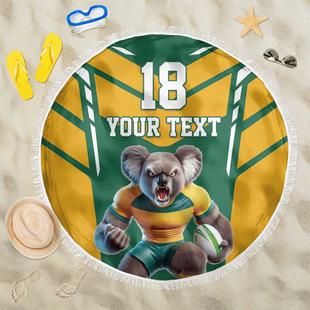Custom Australia Rugby Beach Blanket Koala Mascot Sporty Style - Wonder Print Shop